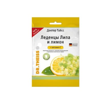 Доктор Тайсс Леденцы с витамином С Липа-Лимон 75 г