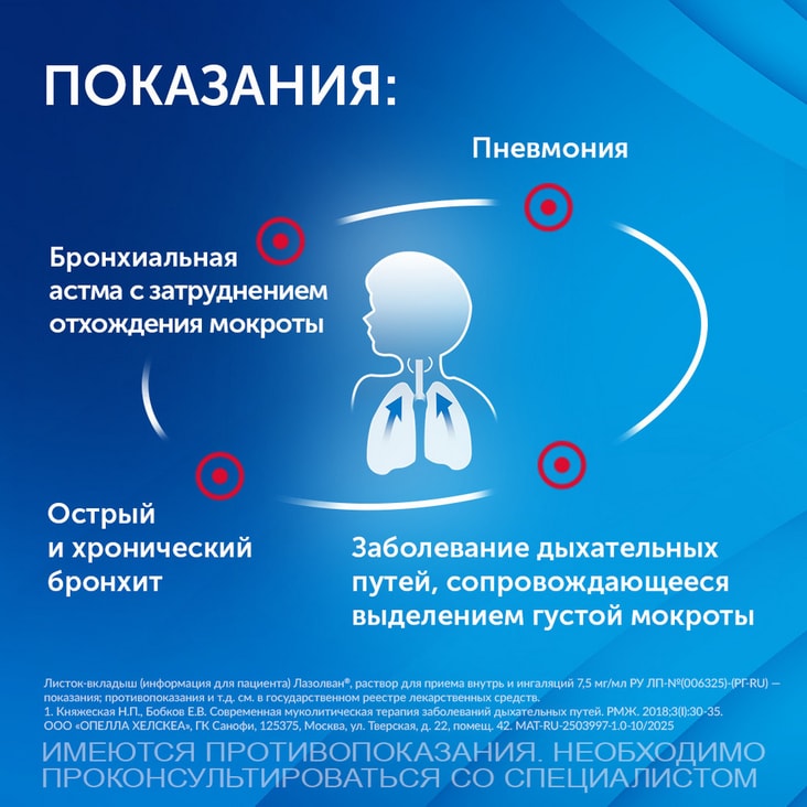 Лазолван 7,5 мг/мл раствор для приема внутрь и ингаляций 100 мл