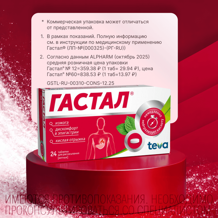 Гастал таблетки для рассасывания мята 24 шт