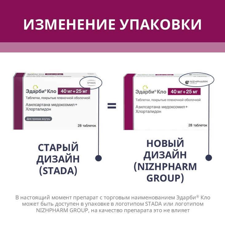 Эдарби Кло 40 мг+25 мг таблетки 28 шт