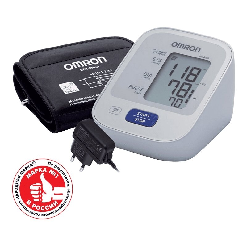 Omron Тонометр автоматический M2 Basic с адаптером и манжетой 22-42 см