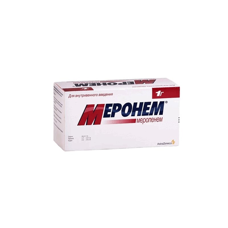 Меронем порошок для приготовления раствора для инъекций 1 г 10 шт