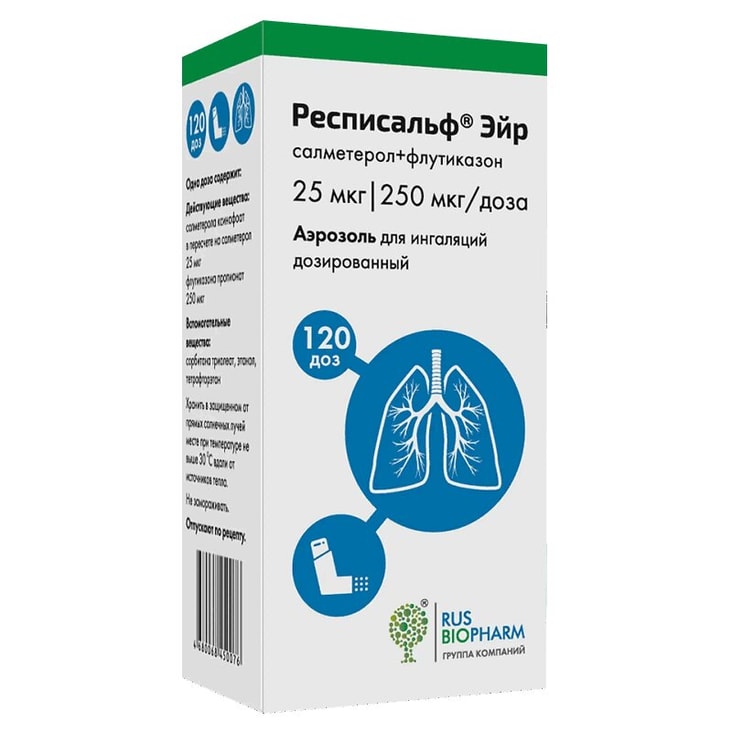 Респисальф Эйр аэрозоль для ингаляций 25 мкг+250 мкг/доза 120доз