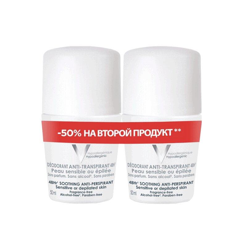 Vichy Дезодорант-шарик 48ч для чувствительной кожи 50 мл 2 шт скидка 50% на второй продукт