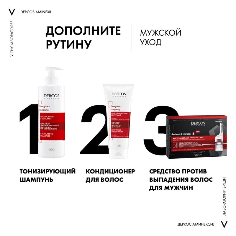 Vichy Dercos Aminexil Intensive Средство комплексное против выпадения волос для мужчин ампулы 21 шт