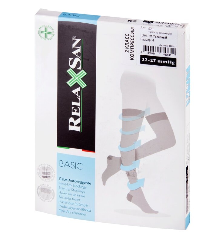 Relaxsan Basic Чулки компрессионные Stay-Up 2 класс компрессии 280 den размер 3 Телесные
