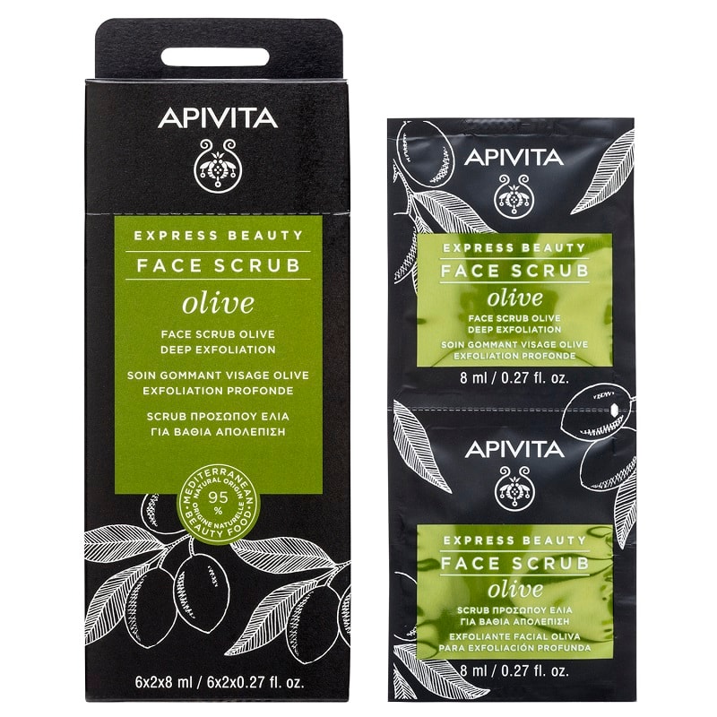 Apivita Express Beauty Скраб-эксфолиант для лица интенсивный Олива 8 мл 2 шт