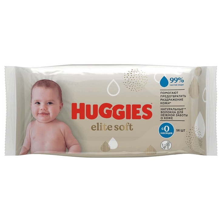 Huggies Elite Soft Салфетки детские влажные 56 шт