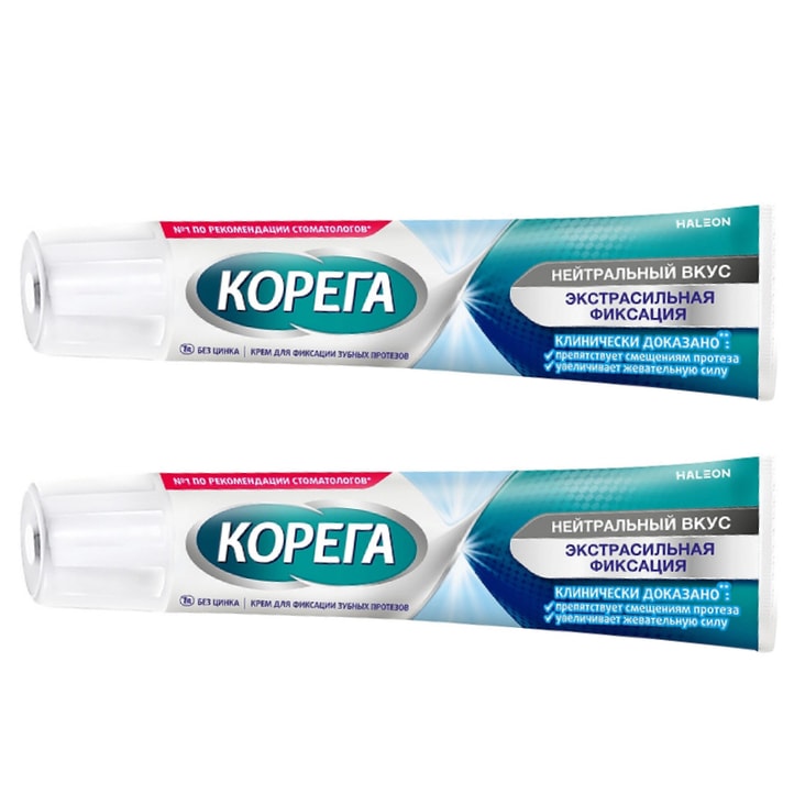 Корега Экстрасильная фиксация Крем для фиксации зубных протезов Нейтральный вкус 70 г 2 шт