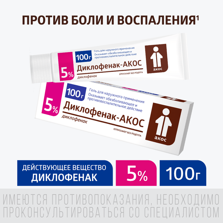 Диклофенак-АКОС 5% гель для наружного применения 100 г