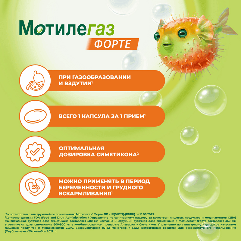 Мотилегаз Форте 120 мг капсулы 20 шт