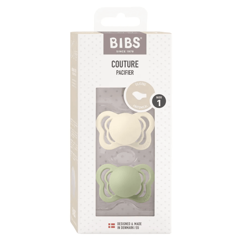Bibs Couture Пустышка анатомическая силиконовая с 0 месяцев Ivory-Sage 2 шт