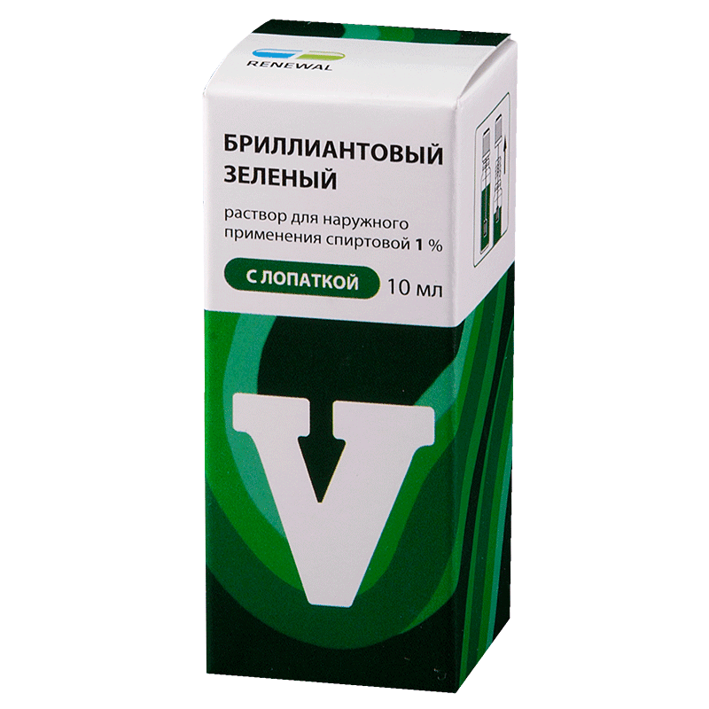 Бриллиантовый зеленый 1% раствор для наружного применения спиртовой с лопаткой 10 мл