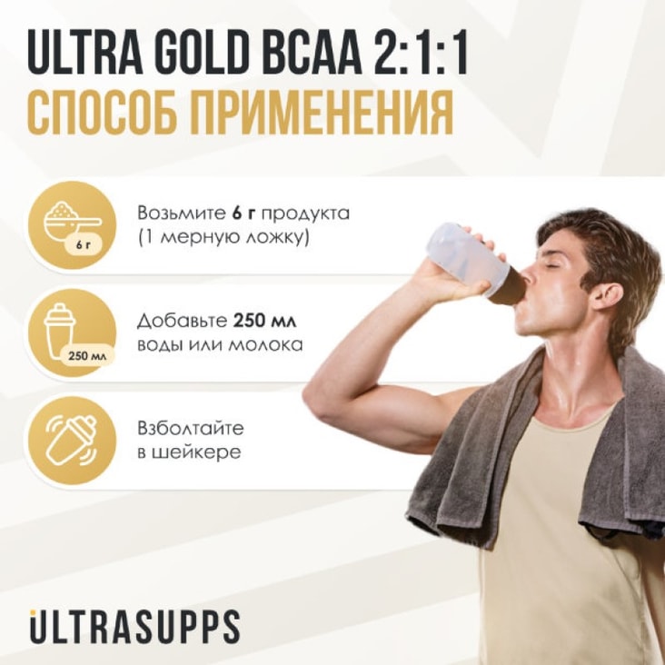 Ultrasupps Ultra Gold BCAA 2:1:1 порошок Малина 300 г