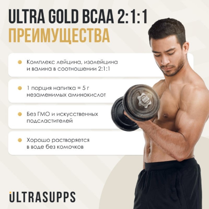 Ultrasupps BCAA 2:1:1 Комплекс аминокислот порошок Малина 300 г