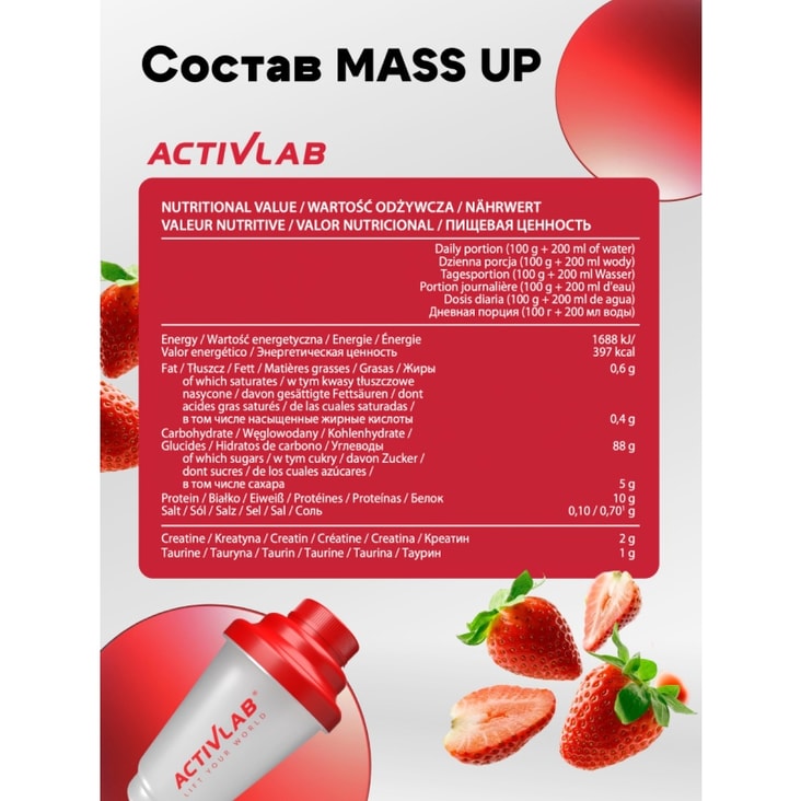ActivLab Mass Up Протеин порошок Клубника 1200 г