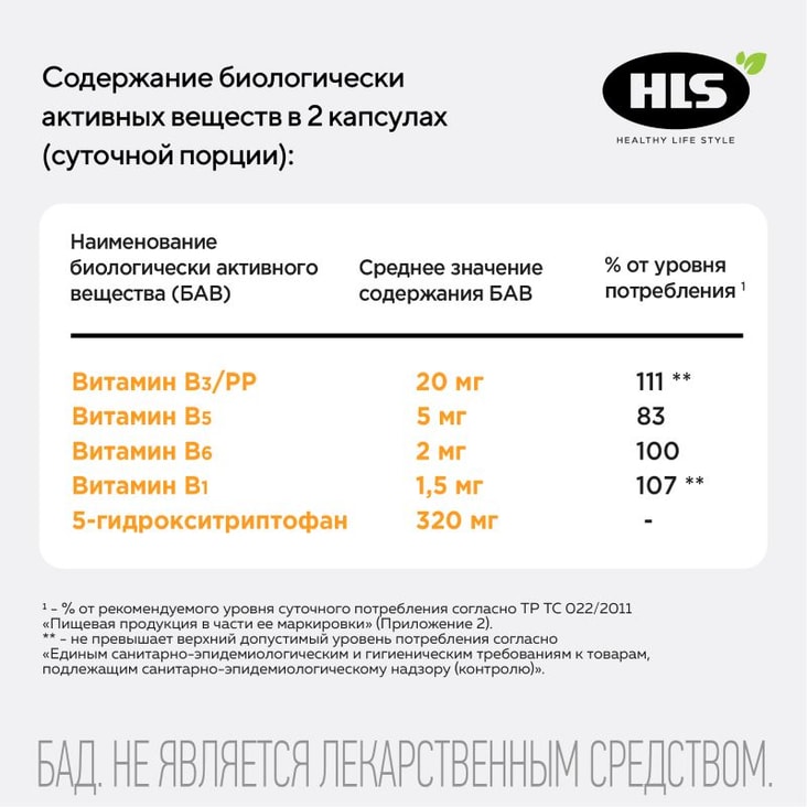 HLS Комплекс 5-гидрокситриптофана и витаминов группы В капсулы 60 шт