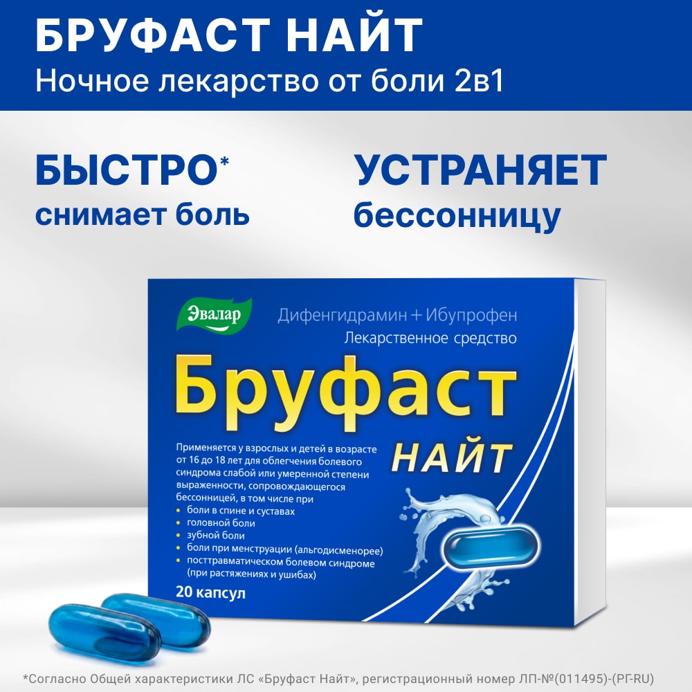 Бруфаст Найт 25 мг+200 мг капсулы 20 шт