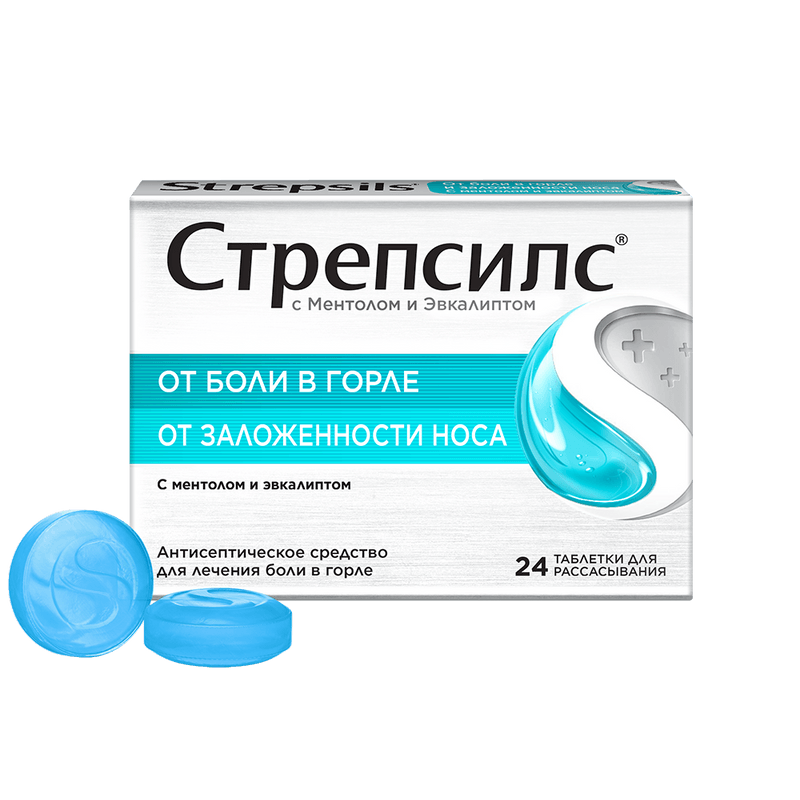 Стрепсилс с Ментолом и Эвкалиптом таблетки для рассасывания 24 шт