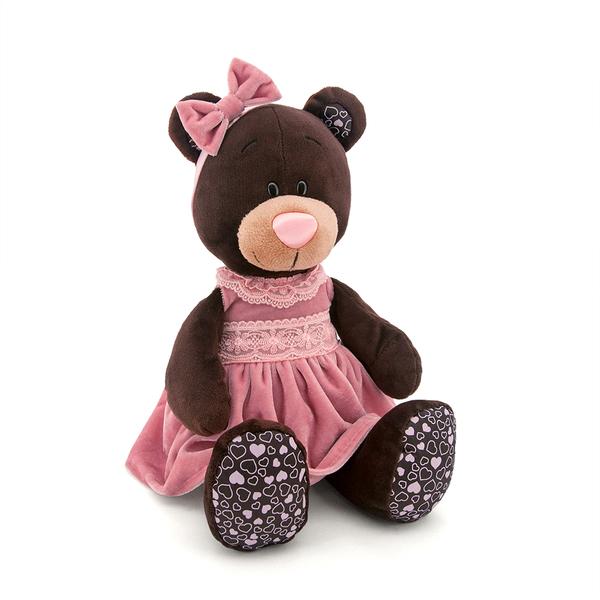 Choco&Milk игрушка мягкая Медведь Девочка Милк в розовом бархатном платье 25 см