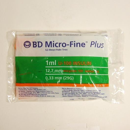 БД Микро-Файн Плюс Шприцы инсулиновые U-100 (0,33х12,7мм) 1мл 10 шт
