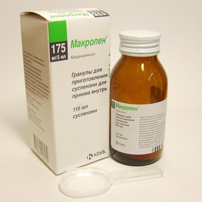 Макропен пор. д/сусп. для приема внутрь 175 мг/5 мл. фл. 115 мл.