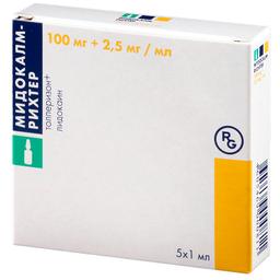 Мидокалм-Рихтер раствор 100 мг+2,5 мг/ мл амп.1 мл 5 шт