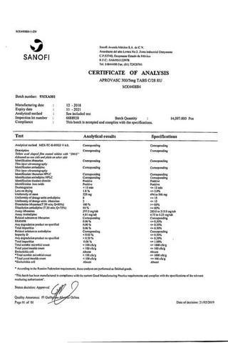Сертификат Апроваск таблетки 10 мг+300 мг 28 шт