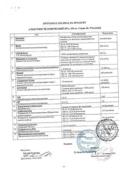 Сертификат Альбумин раствор 20% 100 мл