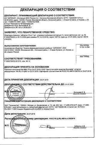 Сертификат Лоратадин-Акрихин