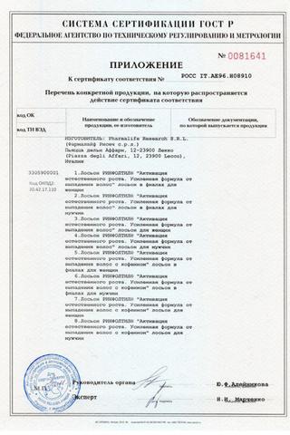 Сертификат Ринфолтил Силекс Лосьон против выпадения волос для мужчин амп.10 мл 10 шт