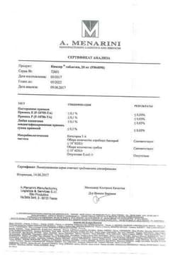 Сертификат Никсар 20 мг таблетки 10 шт