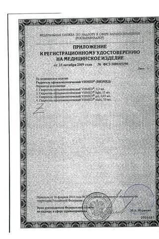 Сертификат Визмед гидрогель 0,18% тюб.-кап.0,3 мл 20 шт