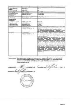 Сертификат Диклофенак 25 мг/мл раствор для инъекций 3 мл 5 шт
