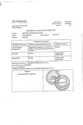 Сертификат Мотрин таблетки 250 мг 10 шт