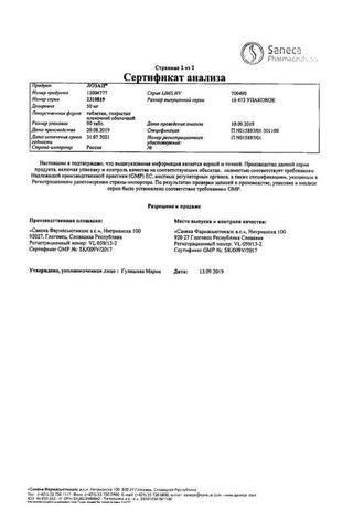Сертификат Лозап таблетки 50 мг 90 шт