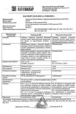 Сертификат Анальгин таблетки 500 мг 20 шт