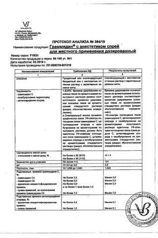 Сертификат Граммидин с анестетиком