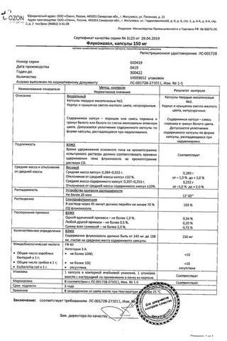 Сертификат Флуконазол капсулы 150 мг 2 шт