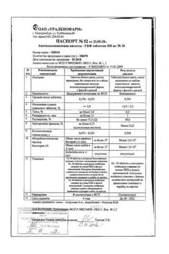 Сертификат Ацетилсалициловая кислота-УБФ