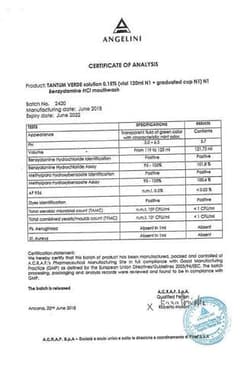 Сертификат Тантум Верде 0,15% раствор для местного применения 500 мл