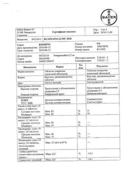 Сертификат Ксарелто 2,5 мг таблетки 98 шт