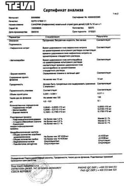 Сертификат Санорин 0,1% спрей назальный 10 мл