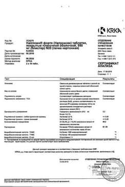 Сертификат Налгезин Форте 550 мг таблетки 20 шт