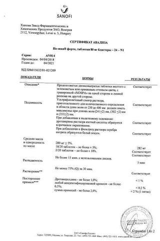 Сертификат Но-шпа форте таблетки 80 мг 24 шт