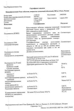 Сертификат Ципрофлоксацин-Тева 500 мг таблетки 10 шт