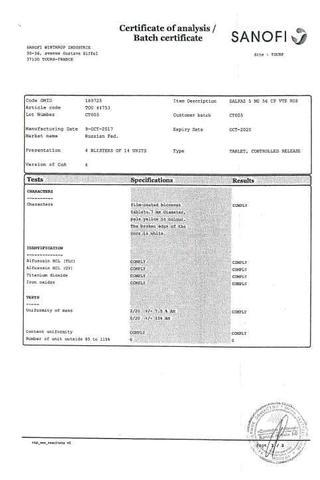 Сертификат Дальфаз таблетки 5 мг бл N56