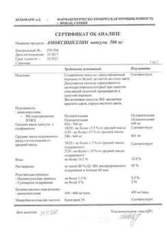 Сертификат Амоксициллин 500 мг капсулы 16 шт