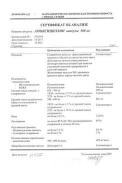 Сертификат Амоксициллин 500 мг капсулы 16 шт