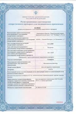 Сертификат Синафлан 0,025% мазь для наружного применения 10 г